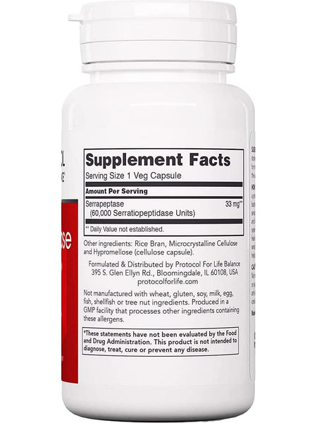 Protocol For Life Balance, Serrapeptase, 60,000 Units, 60 Veg Capsules