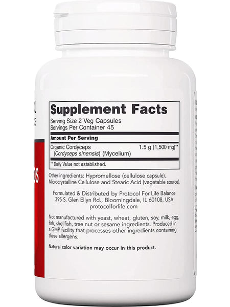 Protocol For Life Balance, Cordyceps, 750 mg, 90 Veg Capsules