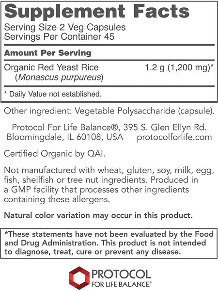 Protocol For Life Balance, Red Yeast Rice Extract, 600 mg, 90 Veg Capsules
