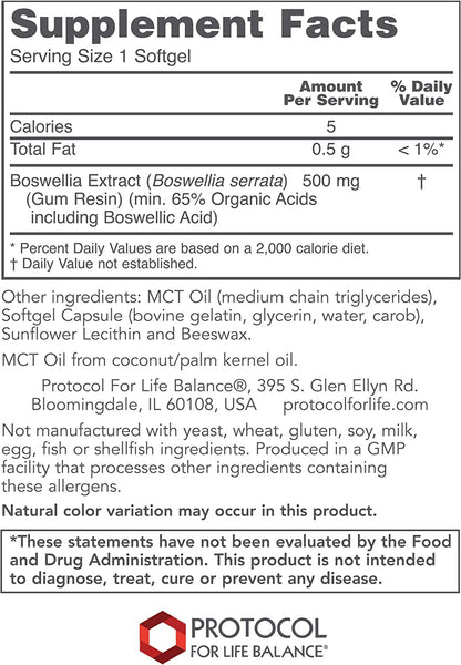 Protocol For Life Balance, Boswellia Extract, 500 mg, 90 Softgels