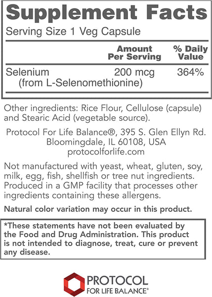 Protocol For Life Balance, Selenium, 200 mcg, 90 Veg Capsules