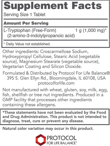 Protocol For Life Balance, L-Tryptophan, 1,000 mg, 60 Tablets