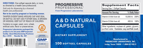 Progressive Labs, A and D Natural Capsules, 100 Softgel Capsules