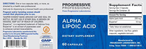 Progressive Labs, Alpha Lipoic Acid, 60 Capsules
