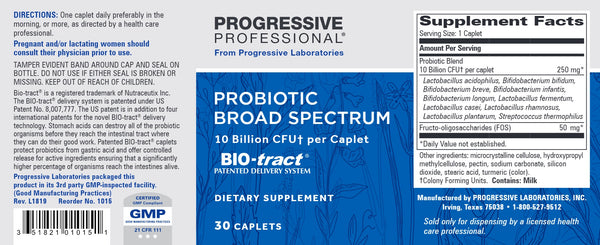 Progressive Labs, Probiotic Broad Spectrum, 10 Billion CFU, 30 Caplets