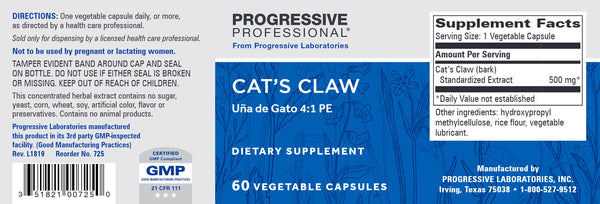 Progressive Labs, Cat's Claw, 60 Vegetable Capsules