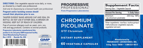 Progressive Labs, Chromium Picolinate, 60 Vegetable Capsules