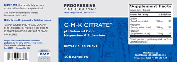 Progressive Labs, C-M-K Citrate, 100 Capsules