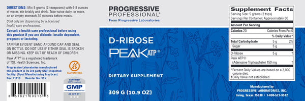Progressive Labs, D-Ribose Peak ATP, 309 g
