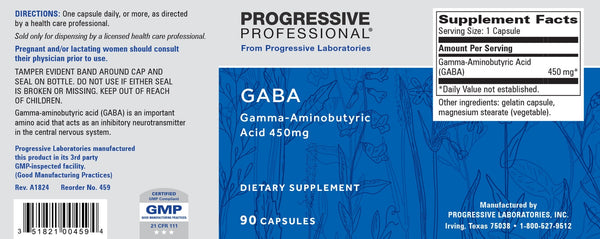 Progressive Labs, GABA, 450 mg, 90 Capsules