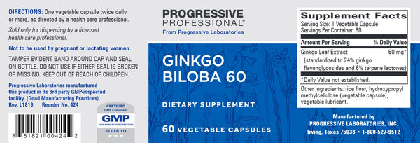 Progressive Labs, Ginkgo Biloba 60, 60 Vegetable Capsules