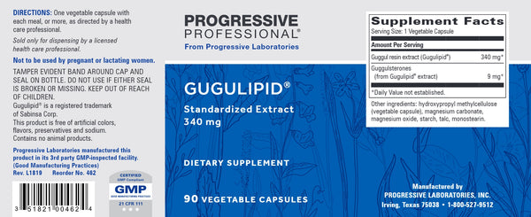 Progressive Labs, Gugulipid, 340 mg, 90 Vegetable Capsules