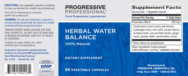 Progressive Labs, Herbal Water Balance, 50 Vegetable Capsules