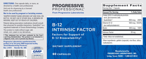Progressive Labs, B-12 Intrinsic Factor, 60 Capsules