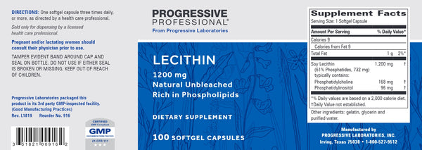 Progressive Labs, Lecithin, 1200 mg, 100 Softgel Capsules