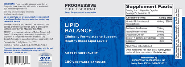 Progressive Labs, Lipid Balance, 180 Vegetable Capsules