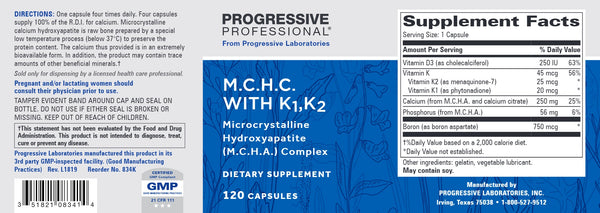 Progressive Labs, M.C.H.C with K1, K2, 120 Capsules