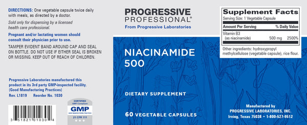 Progressive Labs, Niacinamide 500, 60 Vegetable Capsules