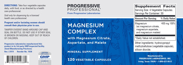 Progressive Labs, Magnesium Complex, 120 Vegetable Capsules
