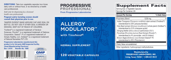 Progressive Labs, Allergy Modulator with Tinofend, 120 Vegetable Capsules