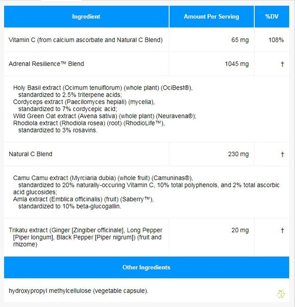 Progressive Labs, Adrenal Resilience with OciBest and RhodioLife, 60 Vegetable Capsules