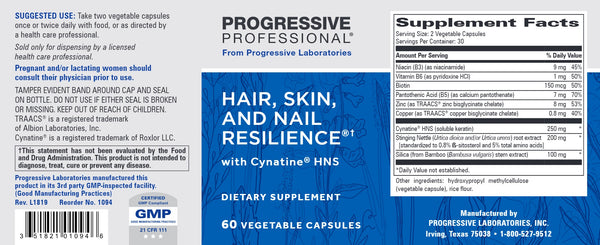 Progressive Labs, Hair, Skin and Nail Resilience with Cynatine HNS, 60 Vegetable Capsules
