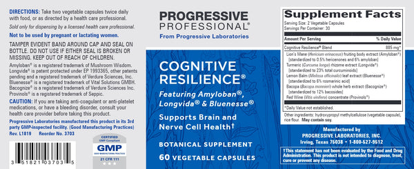 Progressive Labs, Cognitive Resilience, 60 Vegetable Capsules