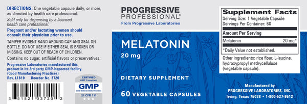 Progressive Labs, Melatonin, 20 mg, 60 Vegetable Capsules