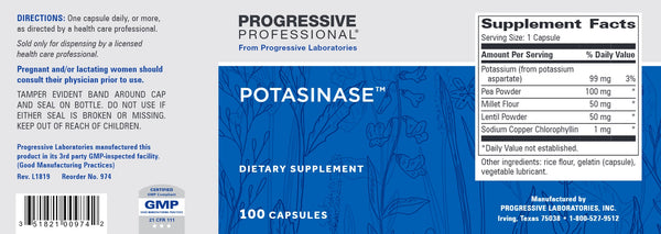 Progressive Labs, Potasinase, 100 Capsules