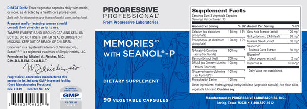 Progressive Labs, Memories With Seanol-P, 90 Vegetable Capsules