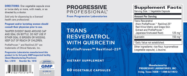 Progressive Labs, Trans Resveratrol with Quercetin, 60 Vegetable Capsules