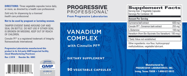 Progressive Labs, Vanadium Complex with Cinnulin PF, 90 Vegetable Capsules