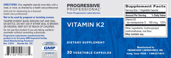 Progressive Labs, Vitamin K2, 30 Vegetable Capsules