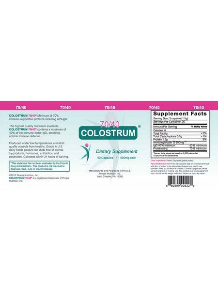 Proper Nutrition, Colostrum 70/40, 90 Capsules