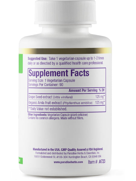 Paradise Herbs, Grape Seed Extract with Amla, 90 vegetarian capsules