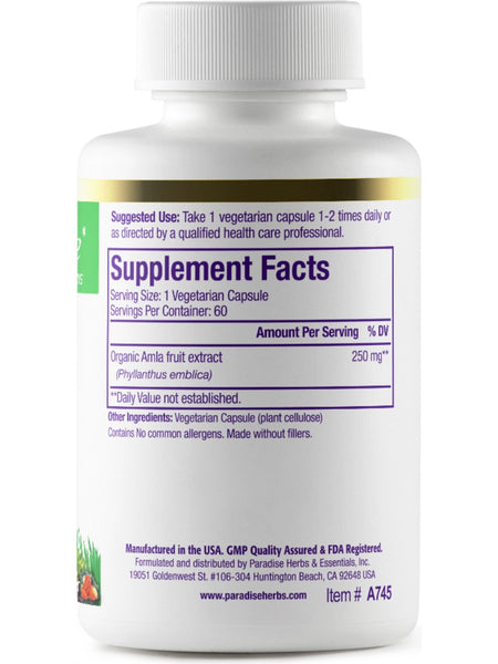 Paradise Herbs, Amla, Organic, 60 vegetarian capsules