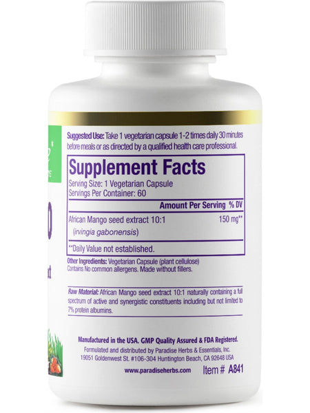Paradise Herbs, African Mango, 60 vegetarian capsules