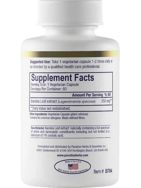 Paradise Herbs, Banaba leaf, 60 Vegetarian Capsules