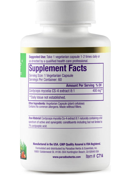 Paradise Herbs, Cordyceps, 60 vegetarian capsules