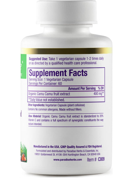 Paradise Herbs, Camu Camu, Organic, 60 vegetarian capsules