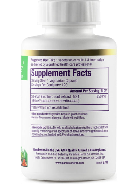 Paradise Herbs, Eleuthero, 120 vegetarian capsules