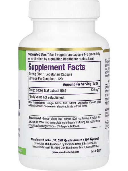 Paradise Herbs, Ginkgo Extra Strength, 120 vegetarian capsules