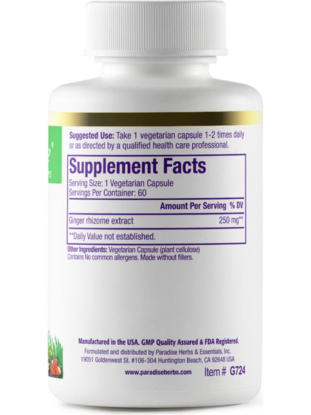 Paradise Herbs, Ginger, 60 vegetarian capsules