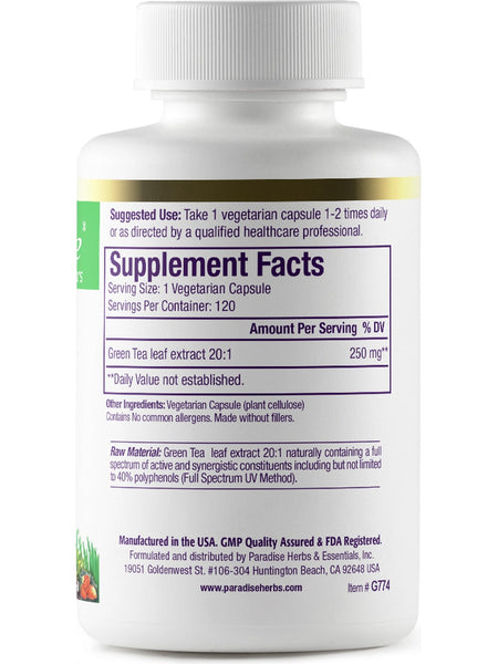 Paradise Herbs, Green Tea, 120 vegetarian capsules