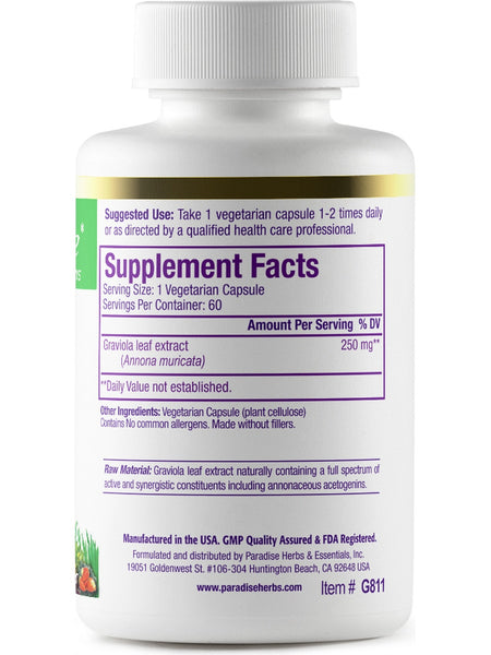 Paradise Herbs, Graviola, 60 vegetarian capsules