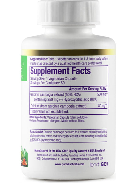 Paradise Herbs, Garcinia, 60 vegetarian capsules