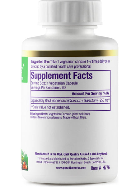 Paradise Herbs, Holy Basil, Organic, 60 vegetarian capsules