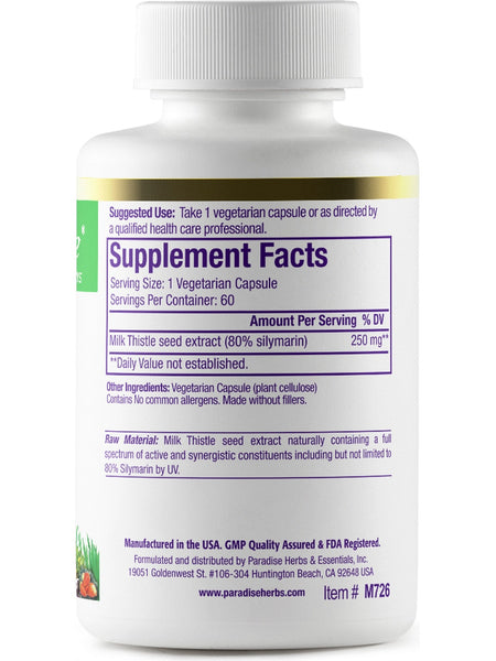 Paradise Herbs, Milk Thistle, 60 vegetarian capsules