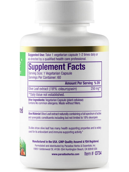 Paradise Herbs, Olive Leaf, 60 vegetarian capsules