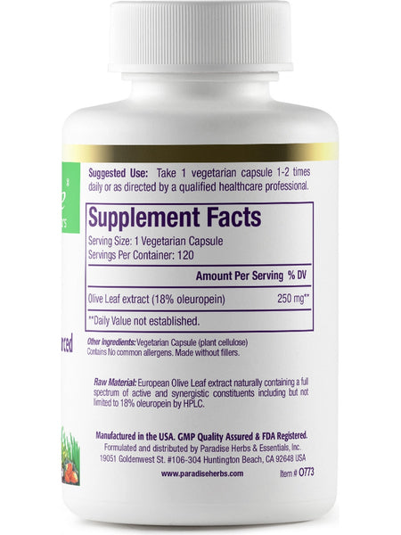 Paradise Herbs, Olive Leaf, 120 vegetarian capsules